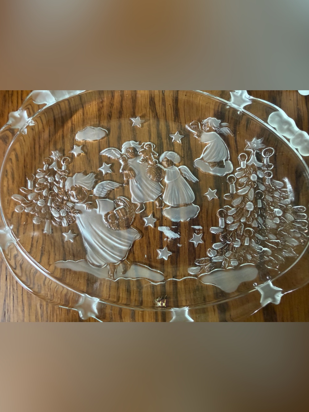 Glass Holiday Angel Decorative Platter - Clear